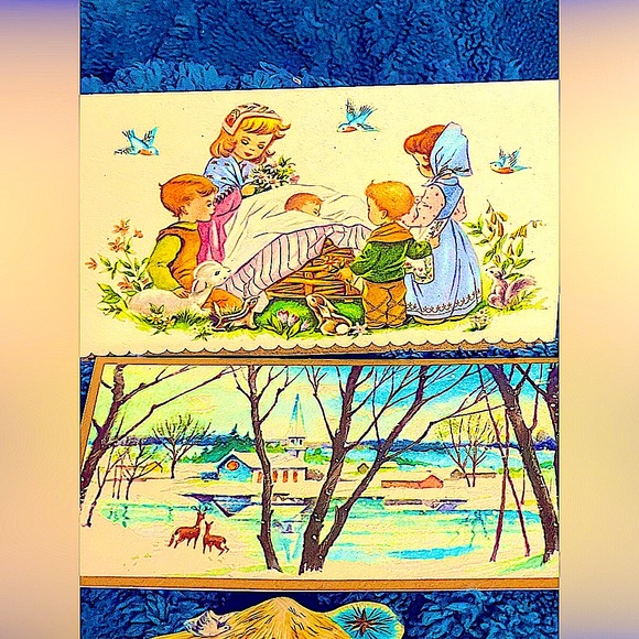 set of 3 rare Vtg Christmas cards coronation brand multicolor 40s birds + - Picture 4 of 9